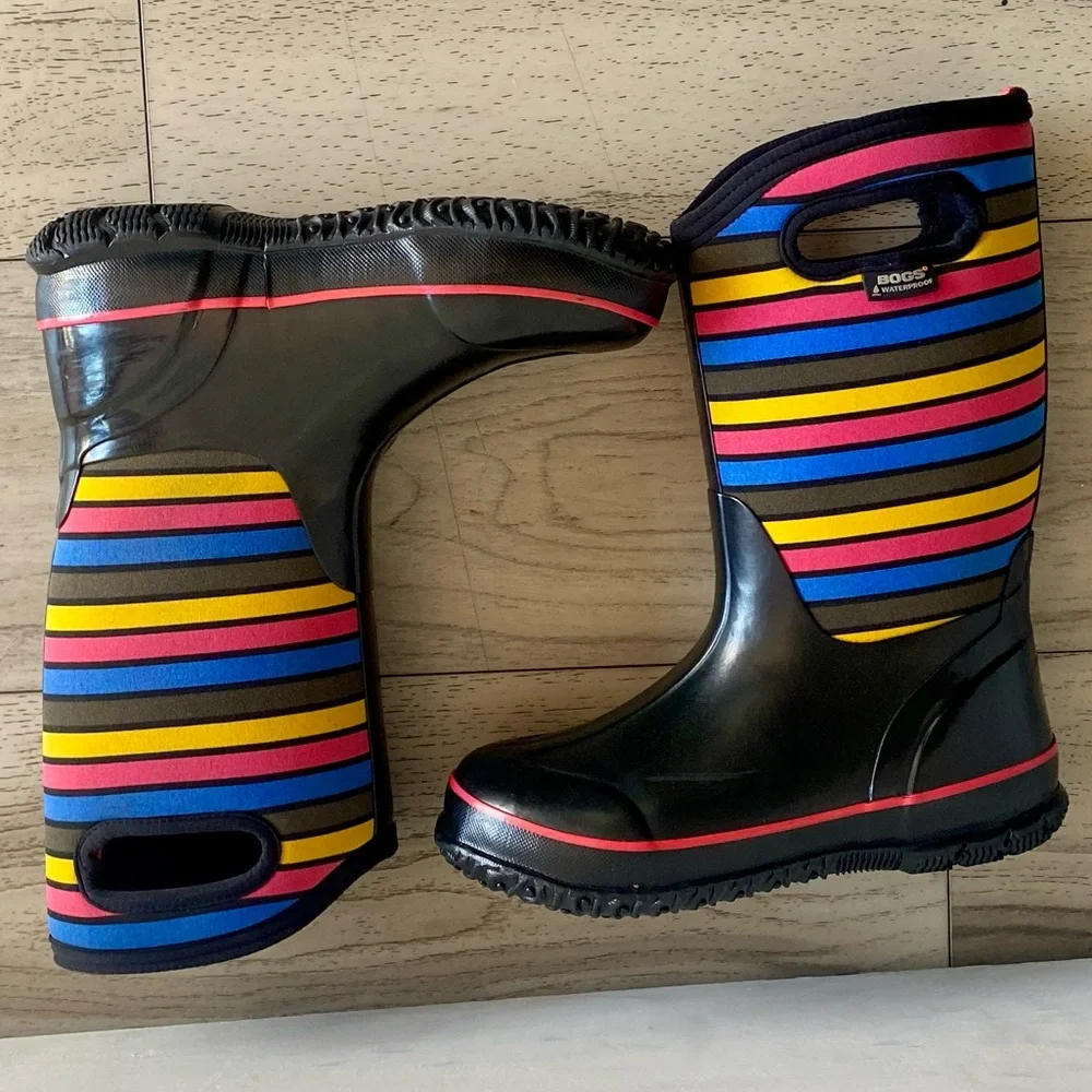 Bogs Girl’s Classic Striped Waterproof Winter Snow Boots